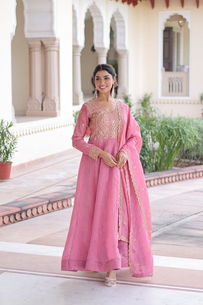 Pink colour Designer Anarkali Gown with Dupatta