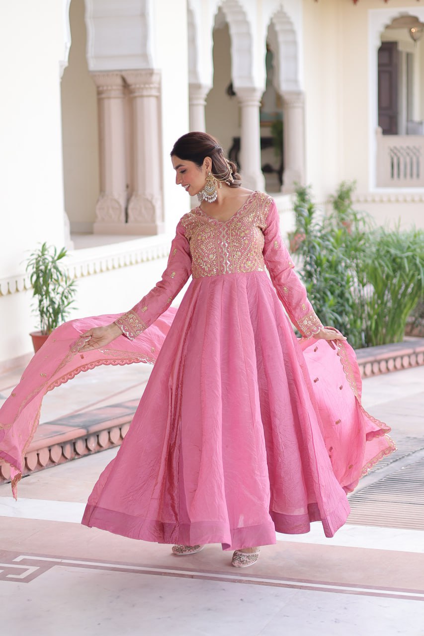 Pink colour Designer Anarkali Gown with Dupatta