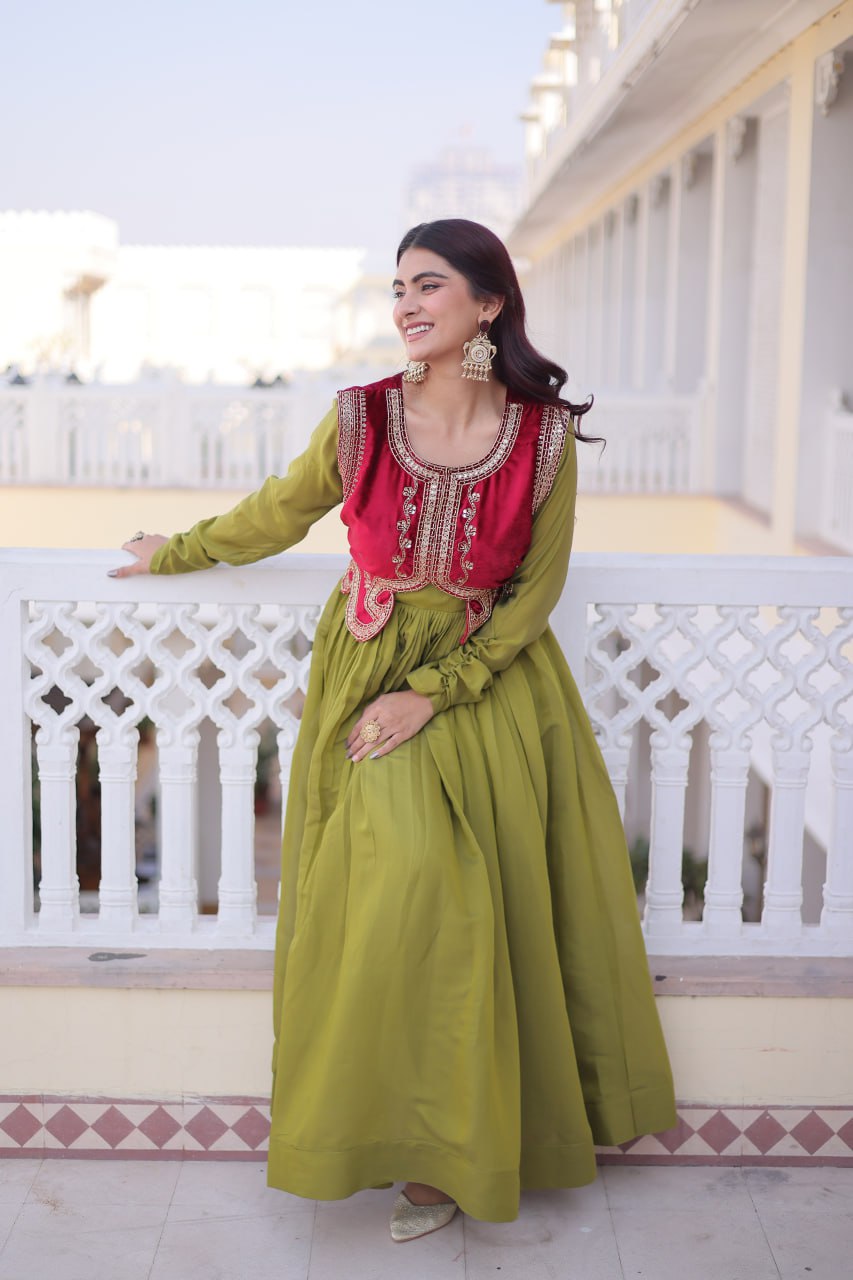 Parrot Green Colour Anarkali Gown with Koti