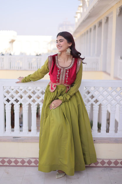 Parrot Green Colour Anarkali Gown with Koti