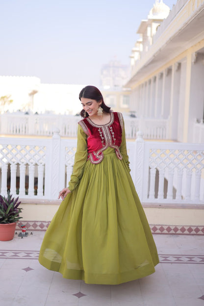 Parrot Green Colour Anarkali Gown with Koti