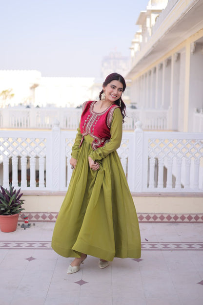 Parrot Green Colour Anarkali Gown with Koti