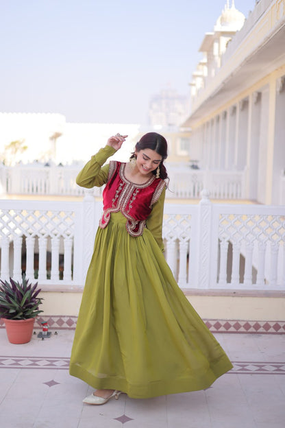 Parrot Green Colour Anarkali Gown with Koti