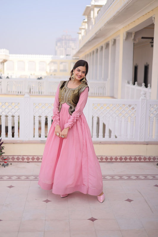 Pink Colour Anarkali Gown with Koti