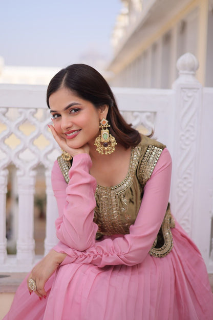 Pink Colour Anarkali Gown with Koti