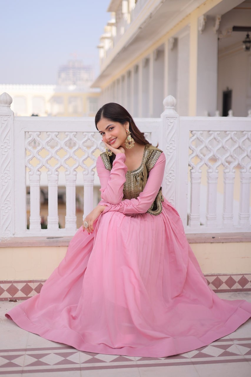 Pink Colour Anarkali Gown with Koti