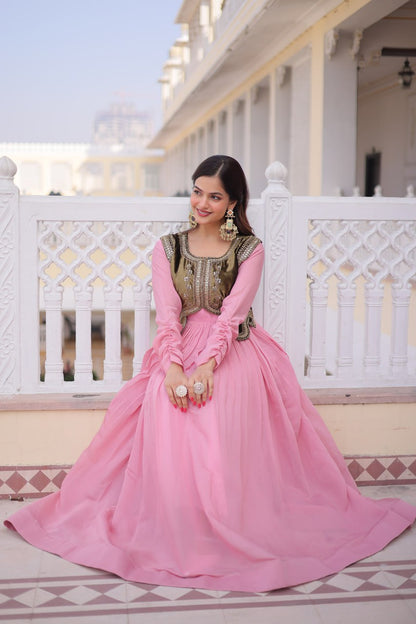 Pink Colour Anarkali Gown with Koti