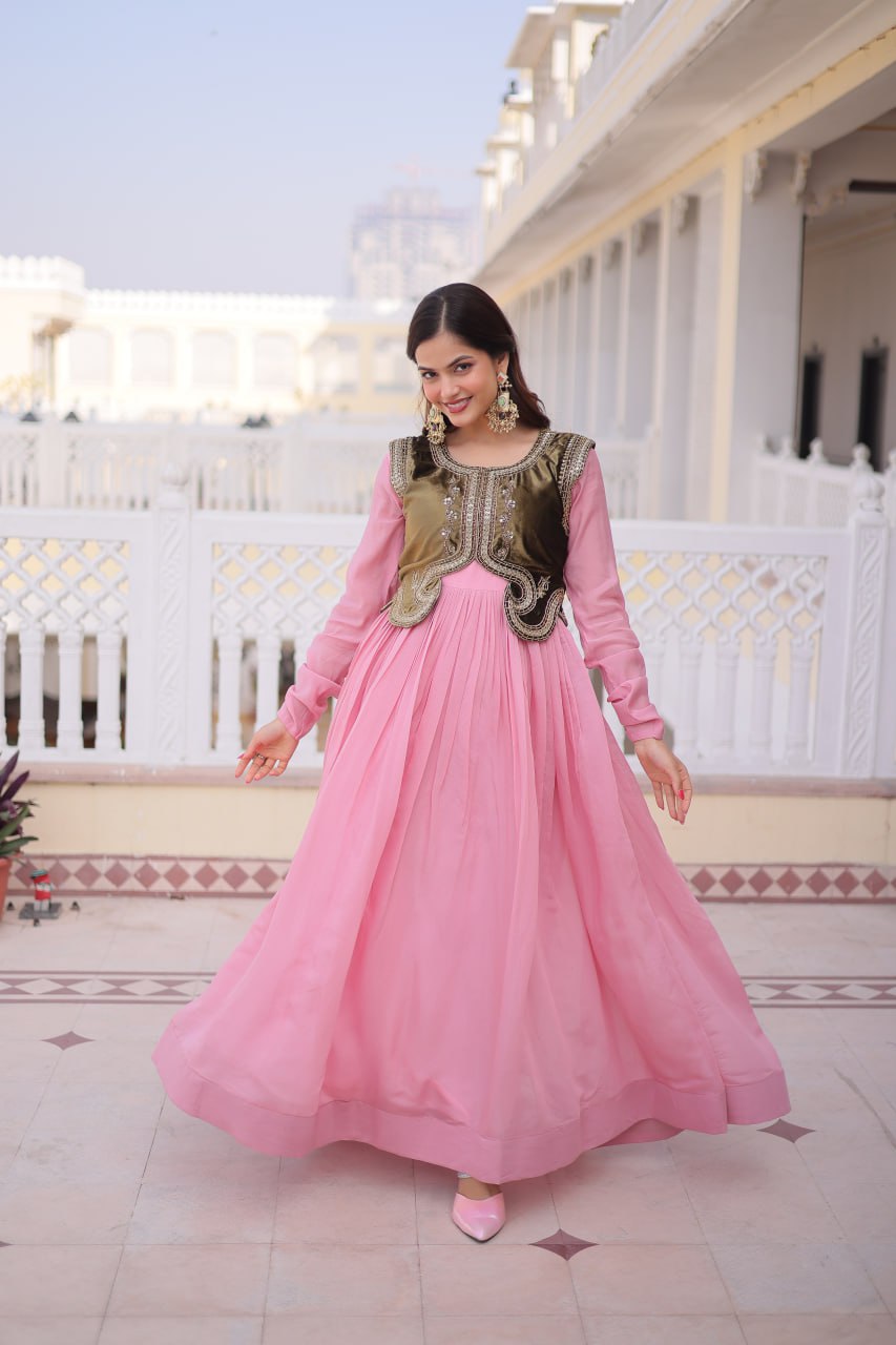 Pink Colour Anarkali Gown with Koti