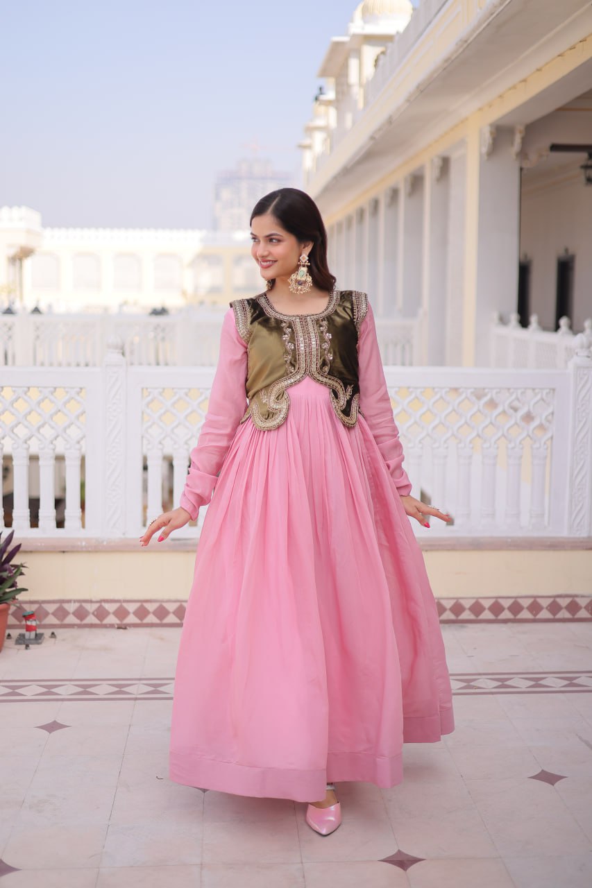 Pink Colour Anarkali Gown with Koti