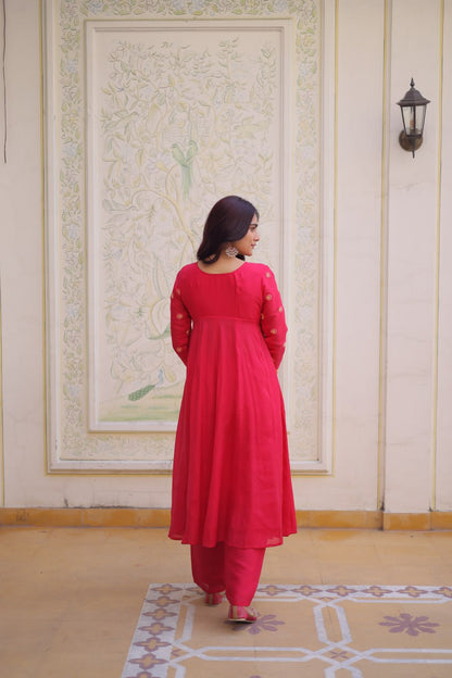 Rani Pink colour Anarkali kurti With Pant