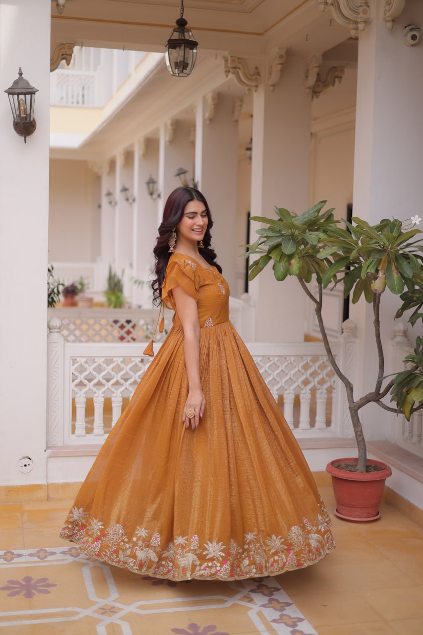 Mustard Yellow colour Designer Anarkali Gown