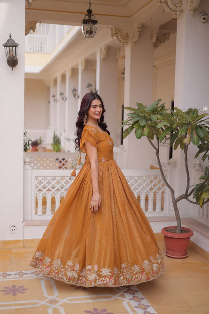 Mustard Yellow colour Designer Anarkali Gown
