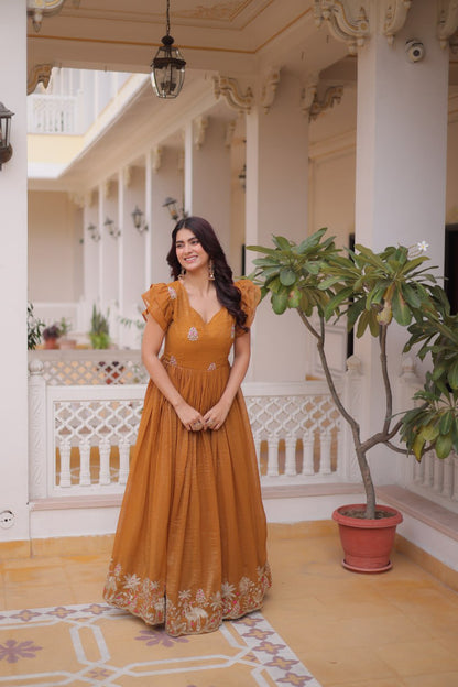 Mustard Yellow colour Designer Anarkali Gown