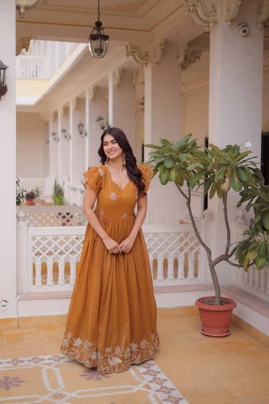 Mustard Yellow colour Designer Anarkali Gown