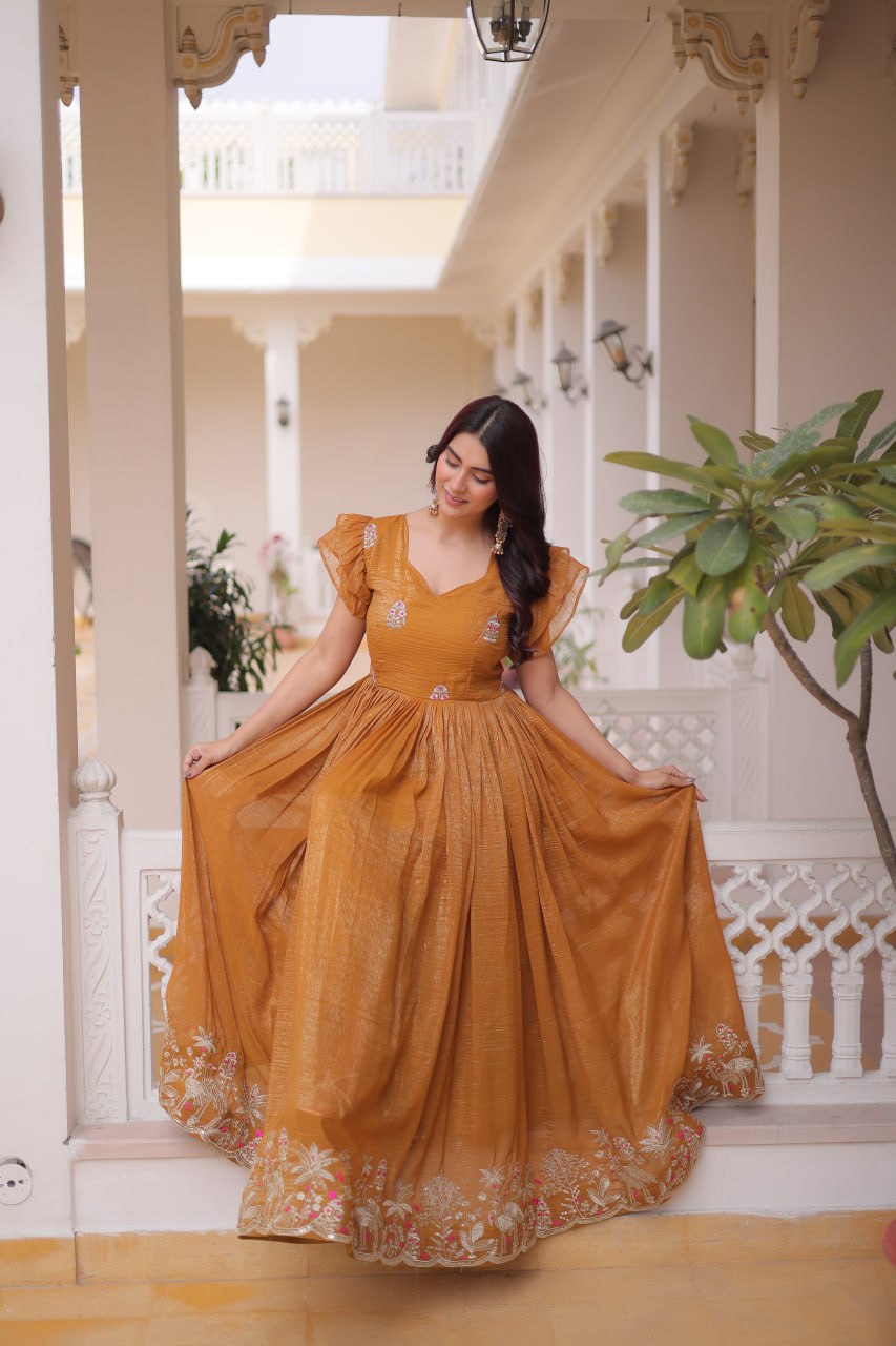 Mustard Yellow colour Designer Anarkali Gown