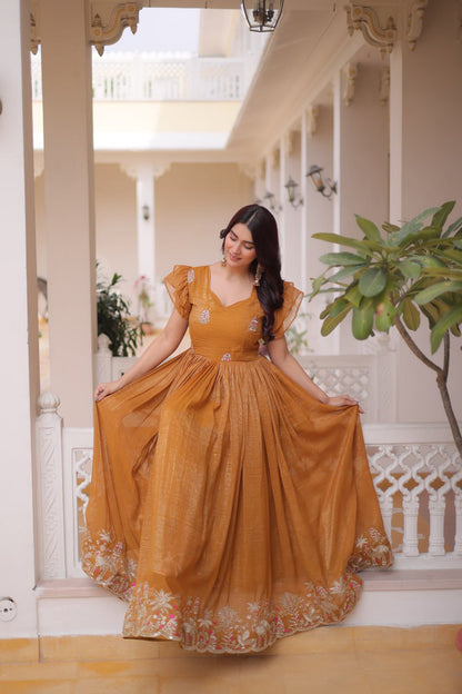 Mustard Yellow colour Designer Anarkali Gown