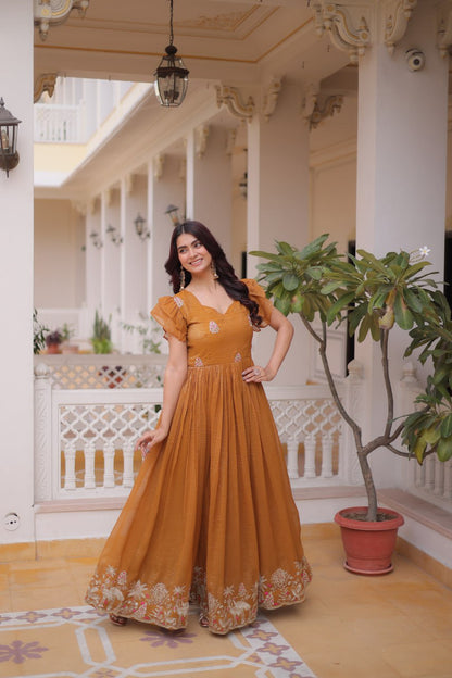 Mustard Yellow colour Designer Anarkali Gown