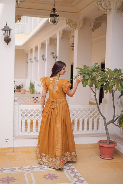 Mustard Yellow colour Designer Anarkali Gown