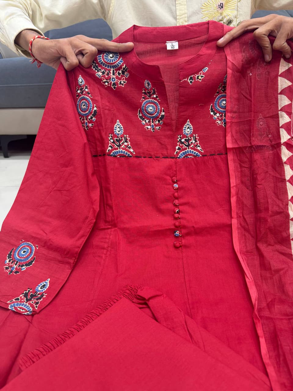 PURE JAIPURI AUTHYNTIC BLOCK COLOURS ANARKALI KURTI PENT WITH DUPPTA SET