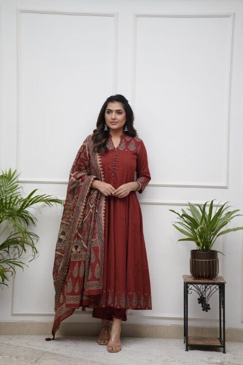PURE JAIPURI AUTHYNTIC BLOCK COLOURS ANARKALI KURTI PENT WITH DUPPTA SET