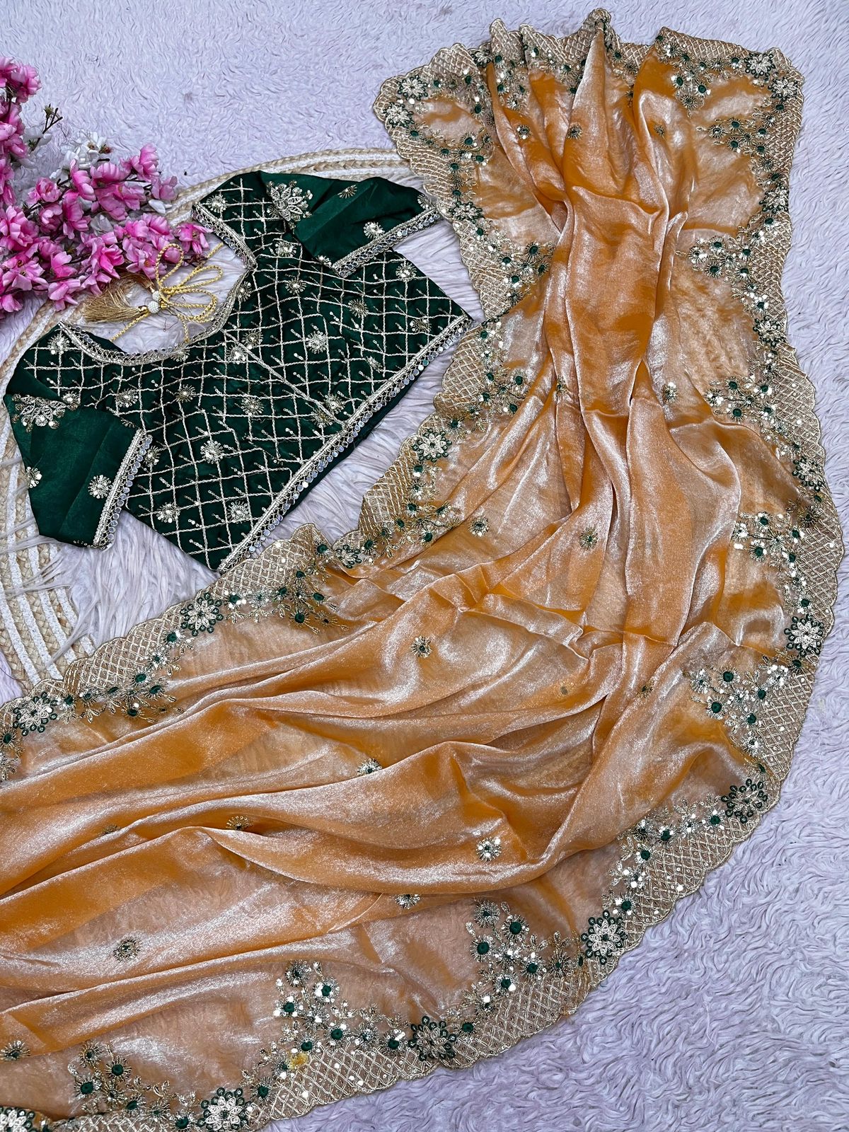 Fendy Satin Silk Designer Party Wear Saree with Readymade Blouse