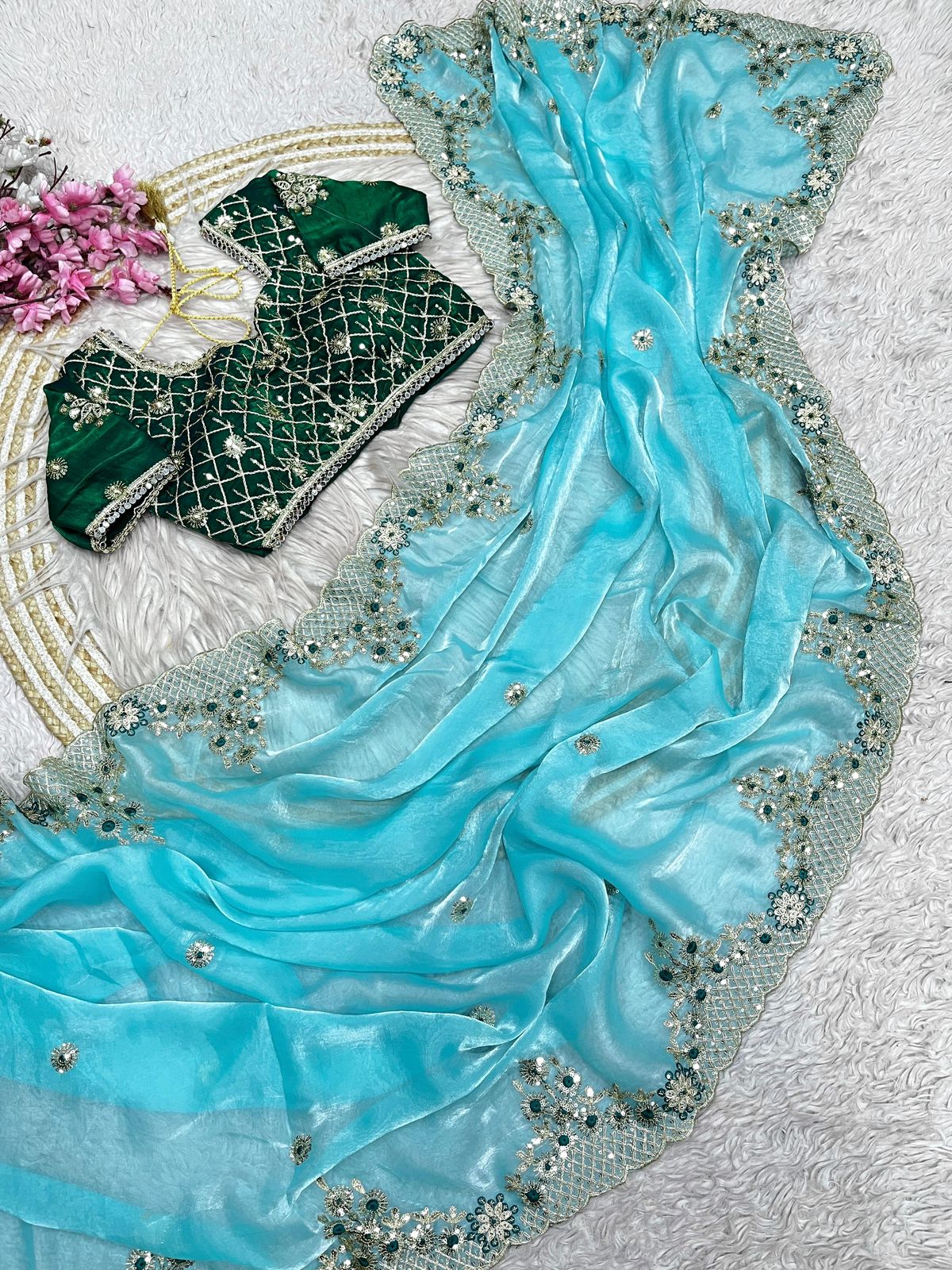 Fendy Satin Silk Designer Party Wear Saree with Readymade Blouse