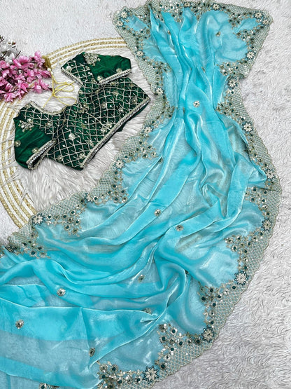 Fendy Satin Silk Designer Party Wear Saree with Readymade Blouse