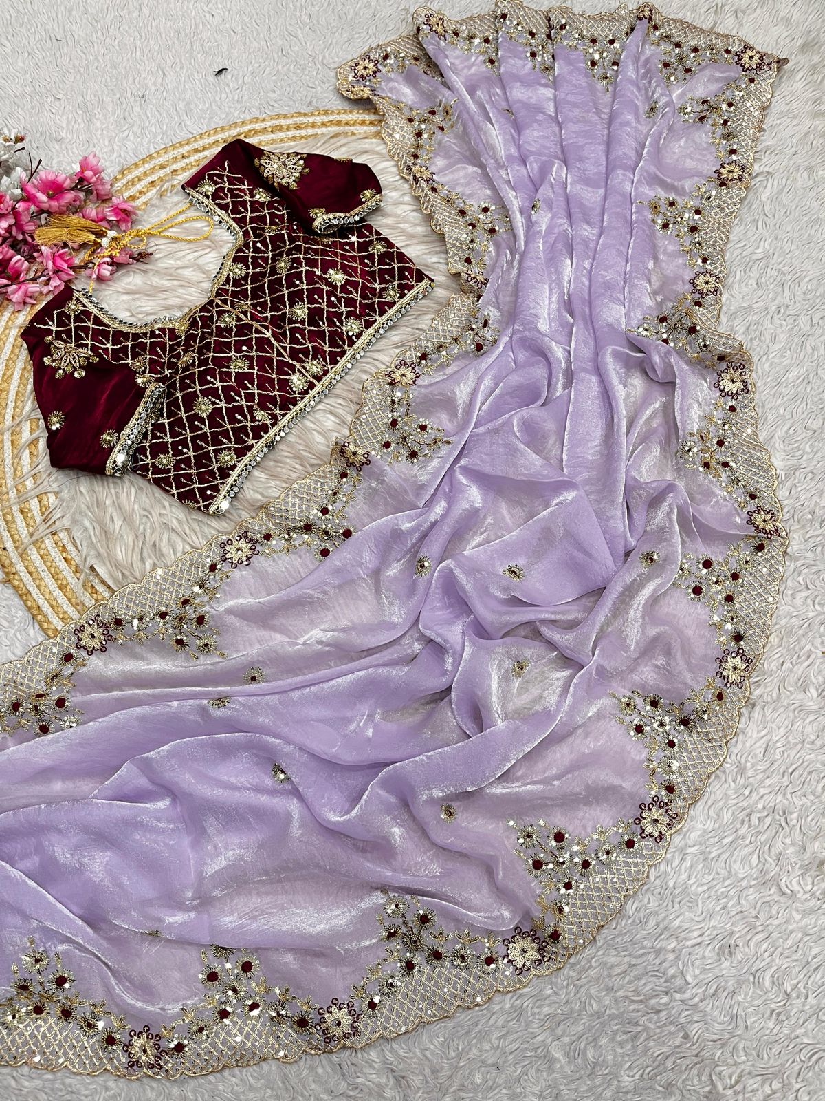 Fendy Satin Silk Designer Party Wear Saree with Readymade Blouse