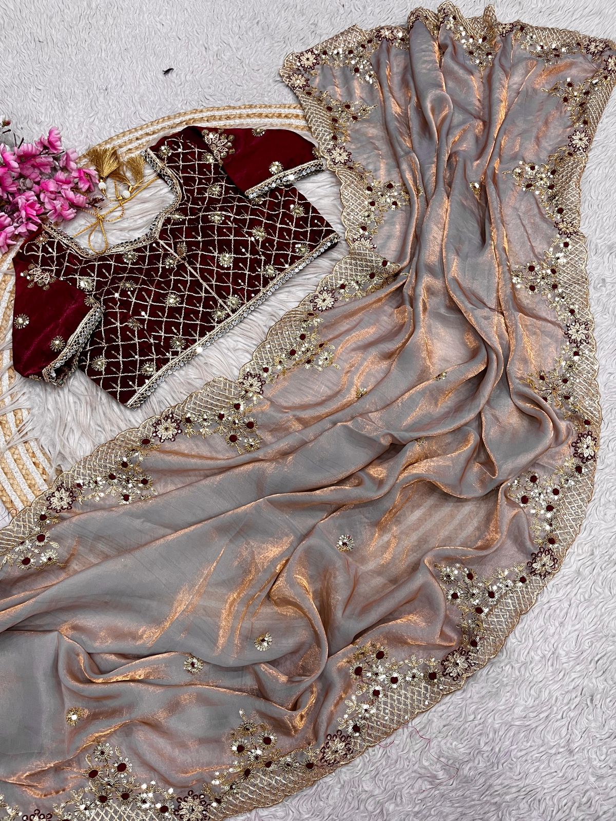 Fendy Satin Silk Designer Party Wear Saree with Readymade Blouse