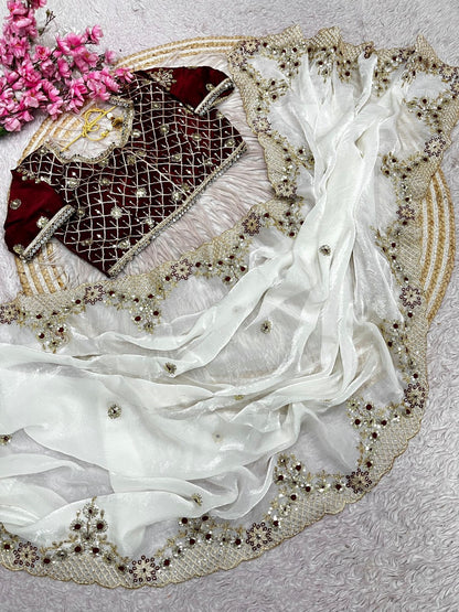 Fendy Satin Silk Designer Party Wear Saree with Readymade Blouse