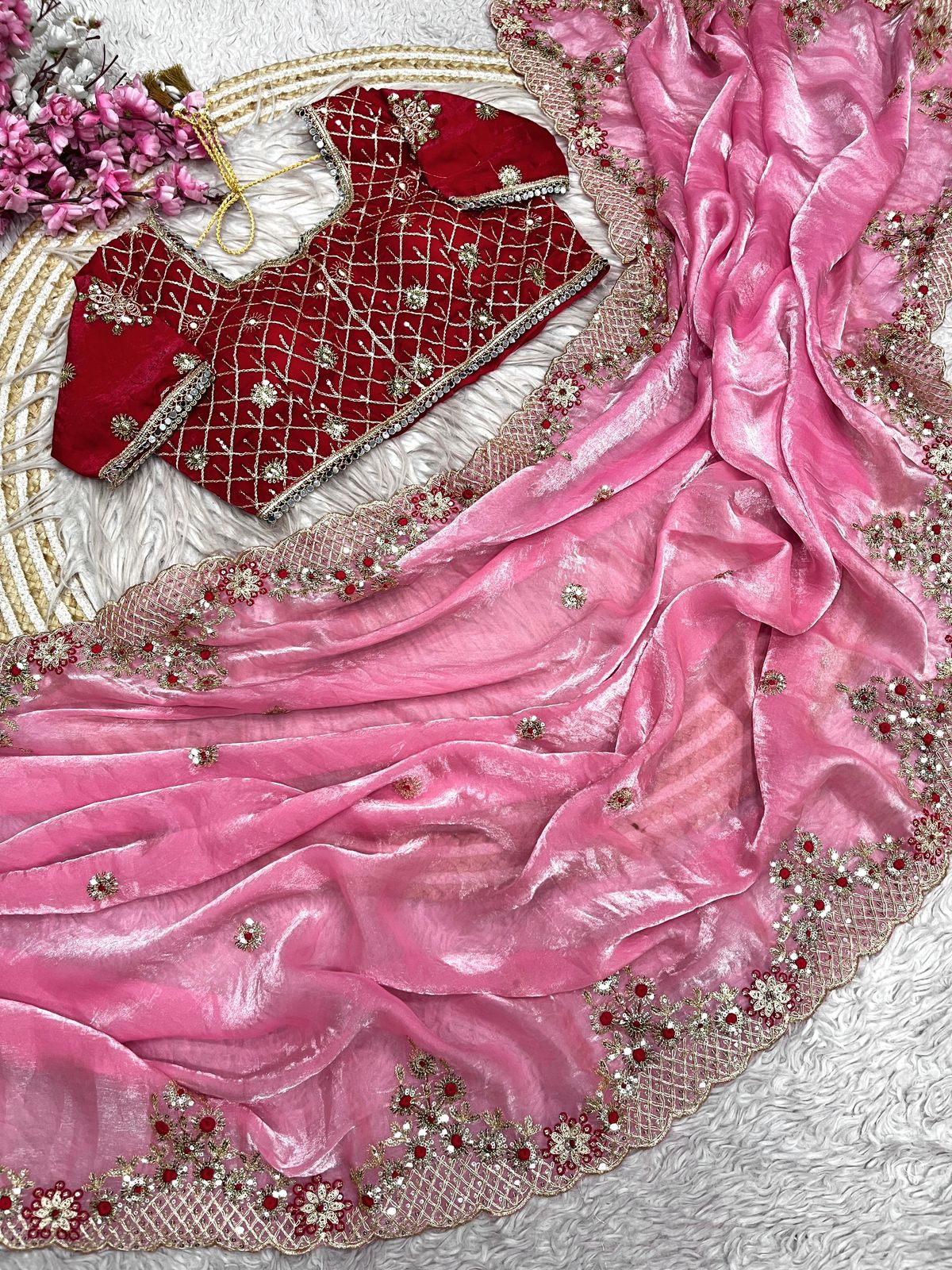 Fendy Satin Silk Designer Party Wear Saree with Readymade Blouse