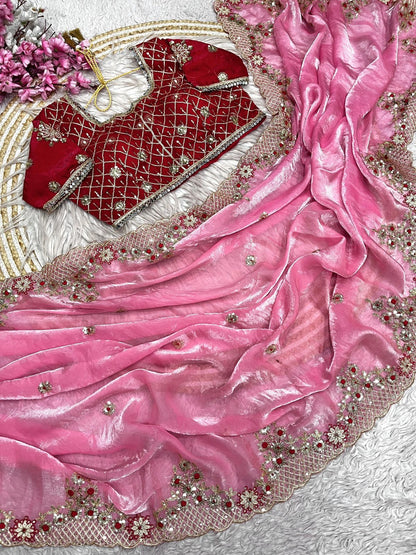 Fendy Satin Silk Designer Party Wear Saree with Readymade Blouse