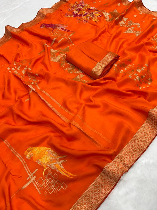 Pure Viscose Silk Saree Zari Weaving Saree With Running Blouse