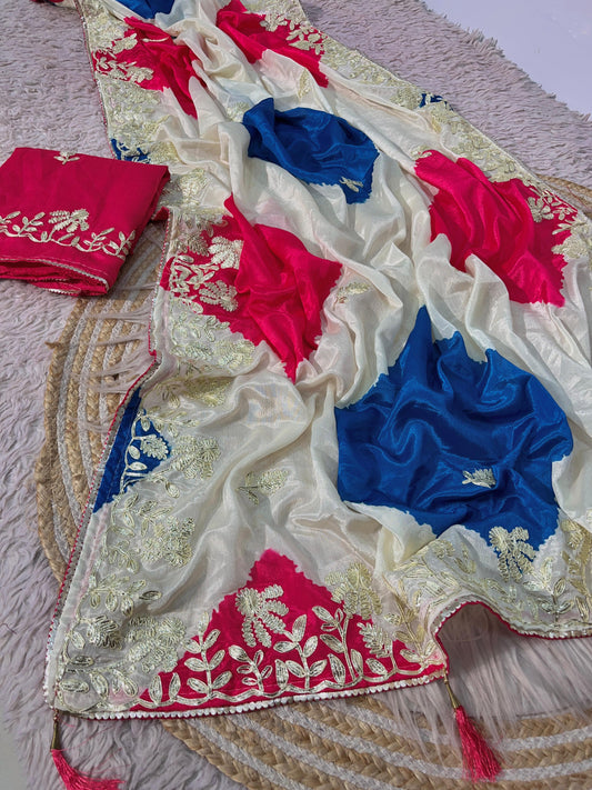 Digital Print And Ribbon Gotapatti work Saree