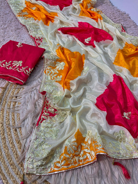 Digital Print And Ribbon Gotapatti work Saree