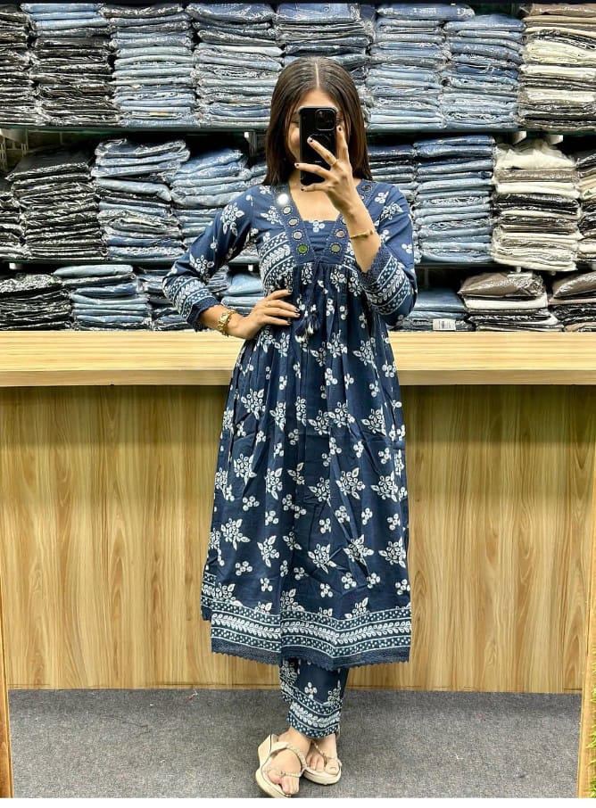 Cotton Floral Printed Anarkali Kurti Pant with Dupatta