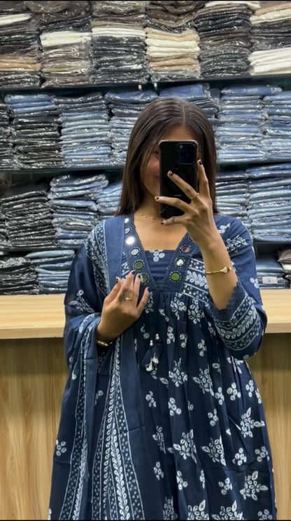 Cotton Floral Printed Anarkali Kurti Pant with Dupatta