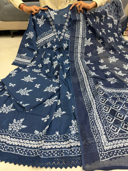 Cotton Floral Printed Anarkali Kurti Pant with Dupatta