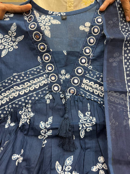 Cotton Floral Printed Anarkali Kurti Pant with Dupatta