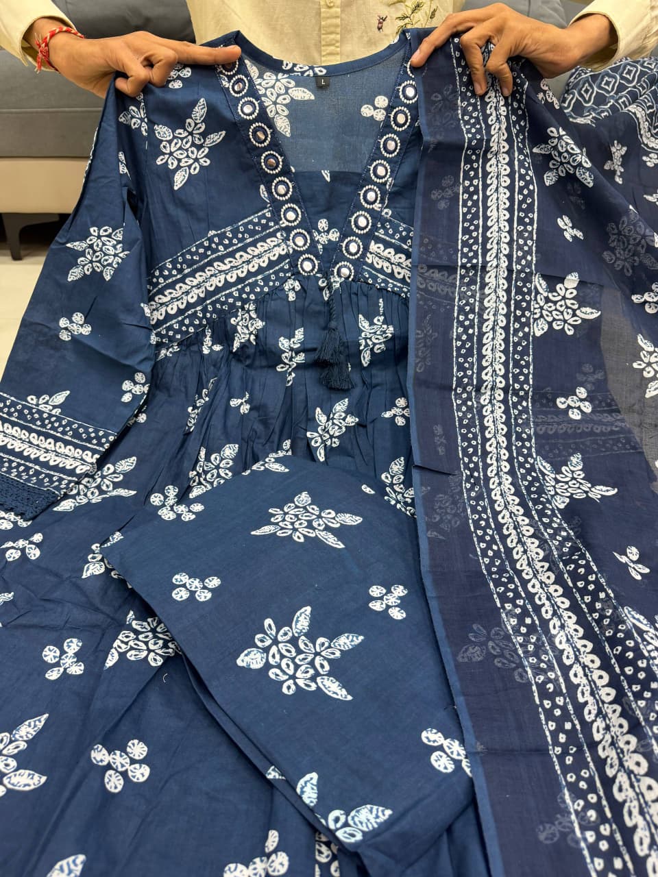 Cotton Floral Printed Anarkali Kurti Pant with Dupatta