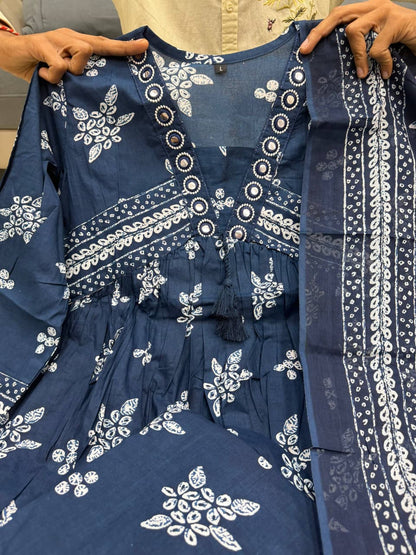 Cotton Floral Printed Anarkali Kurti Pant with Dupatta