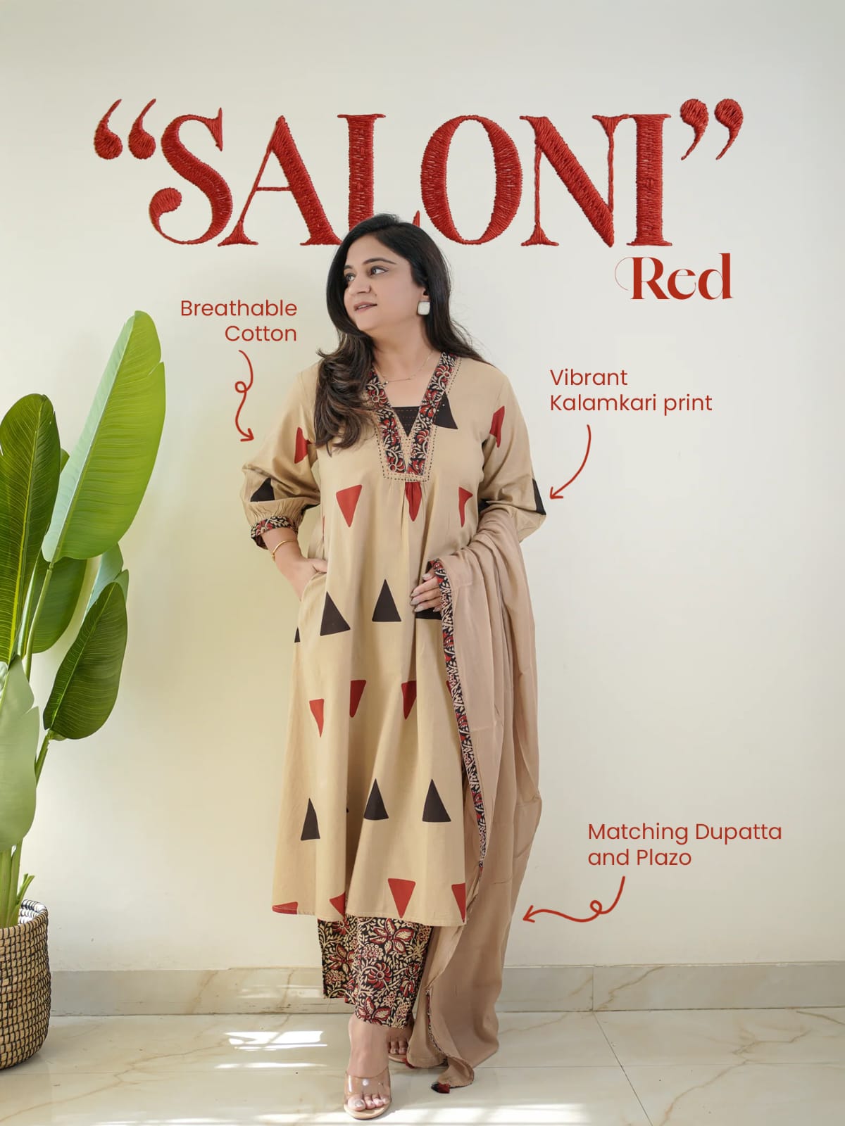 Designer Kalamkari Print Daily Or Office Wear Look Ajarakh Pure Cotton Top With Pent & Dupatta Set