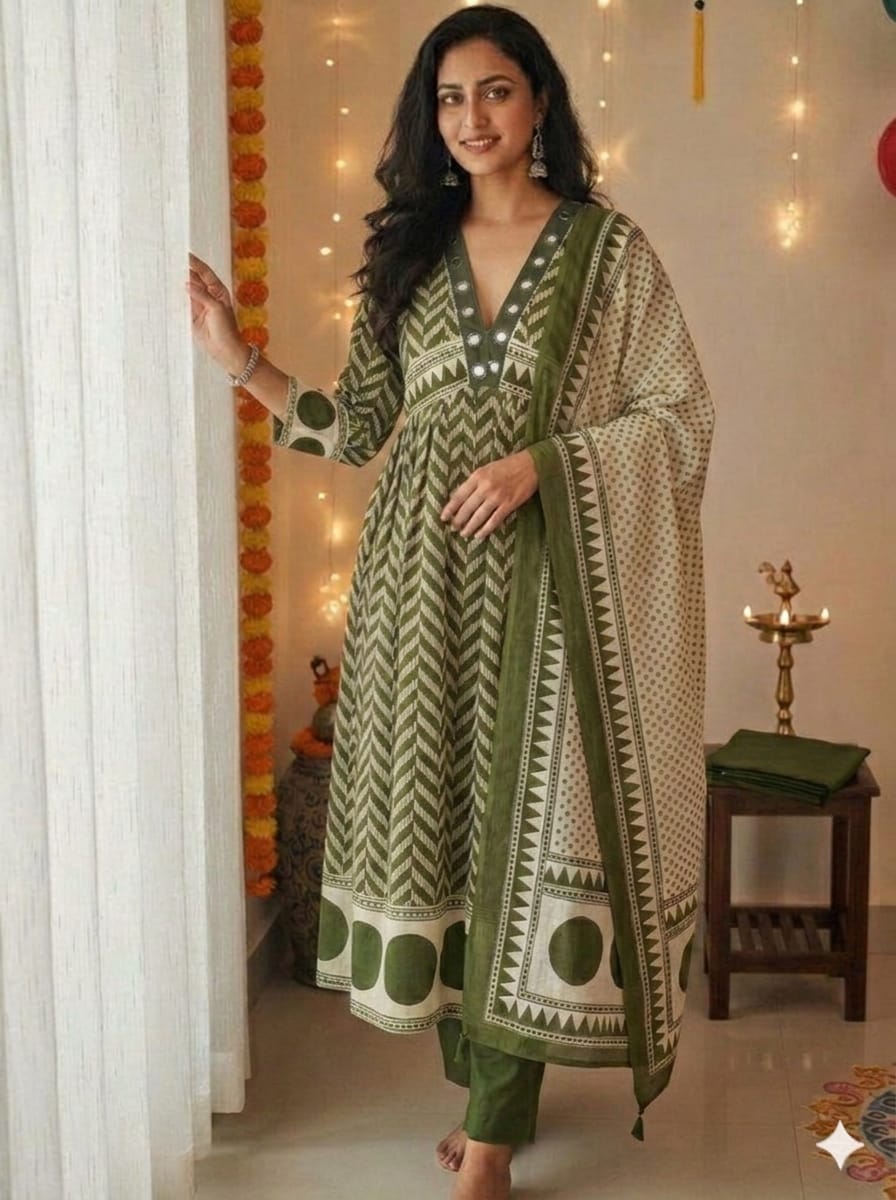 Cotton Anarkali Gown Pant with Dupatta