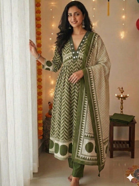 Cotton Anarkali Gown Pant with Dupatta