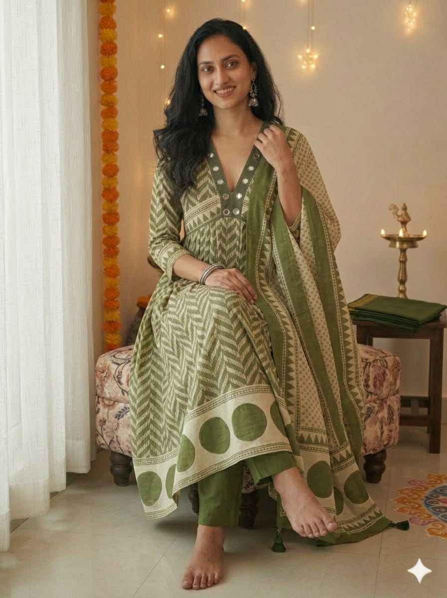 Cotton Anarkali Gown Pant with Dupatta