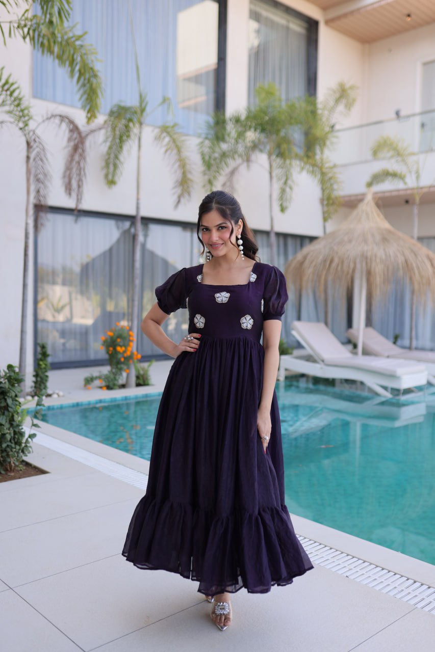 Fendi Silk Dark Purple Colour Gown