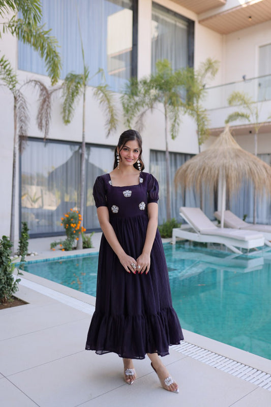 Fendi Silk Dark Purple Colour Gown