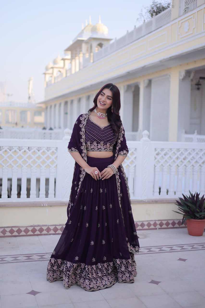 Purple Colour Designer Wedding Lehenga Choli With Dupatta