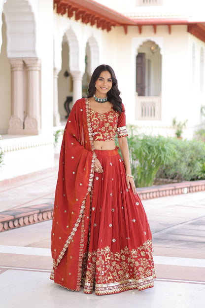 Rust Orange Colour Designer Lehenga Choli with Dupatta