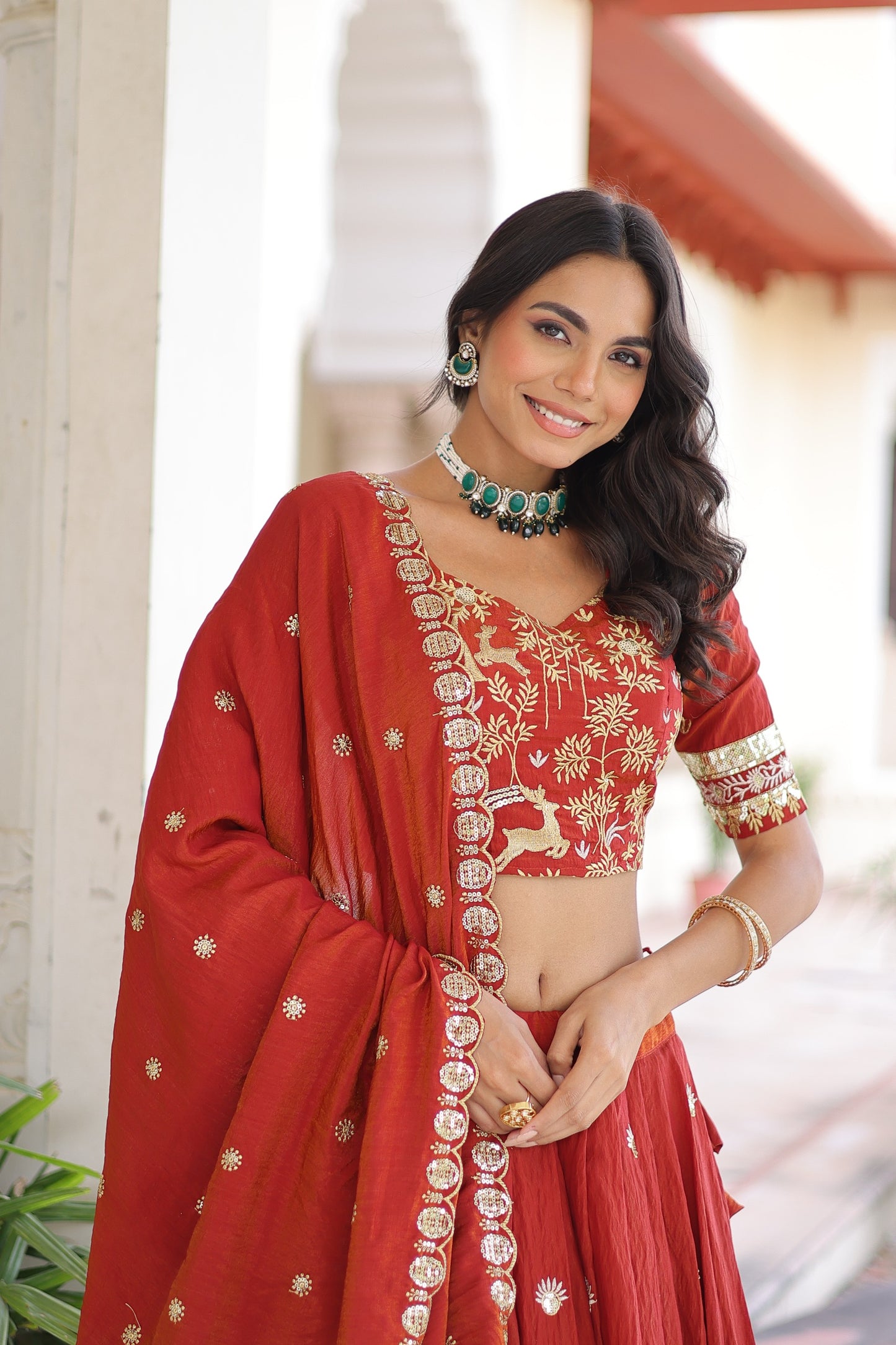 Rust Orange Colour Designer Lehenga Choli with Dupatta